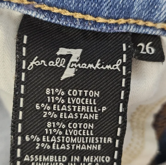 7 For All Mankind High Rise Straight Leg Flared Studded Blue Jeans 26 Preowned - Picture 9 of 10